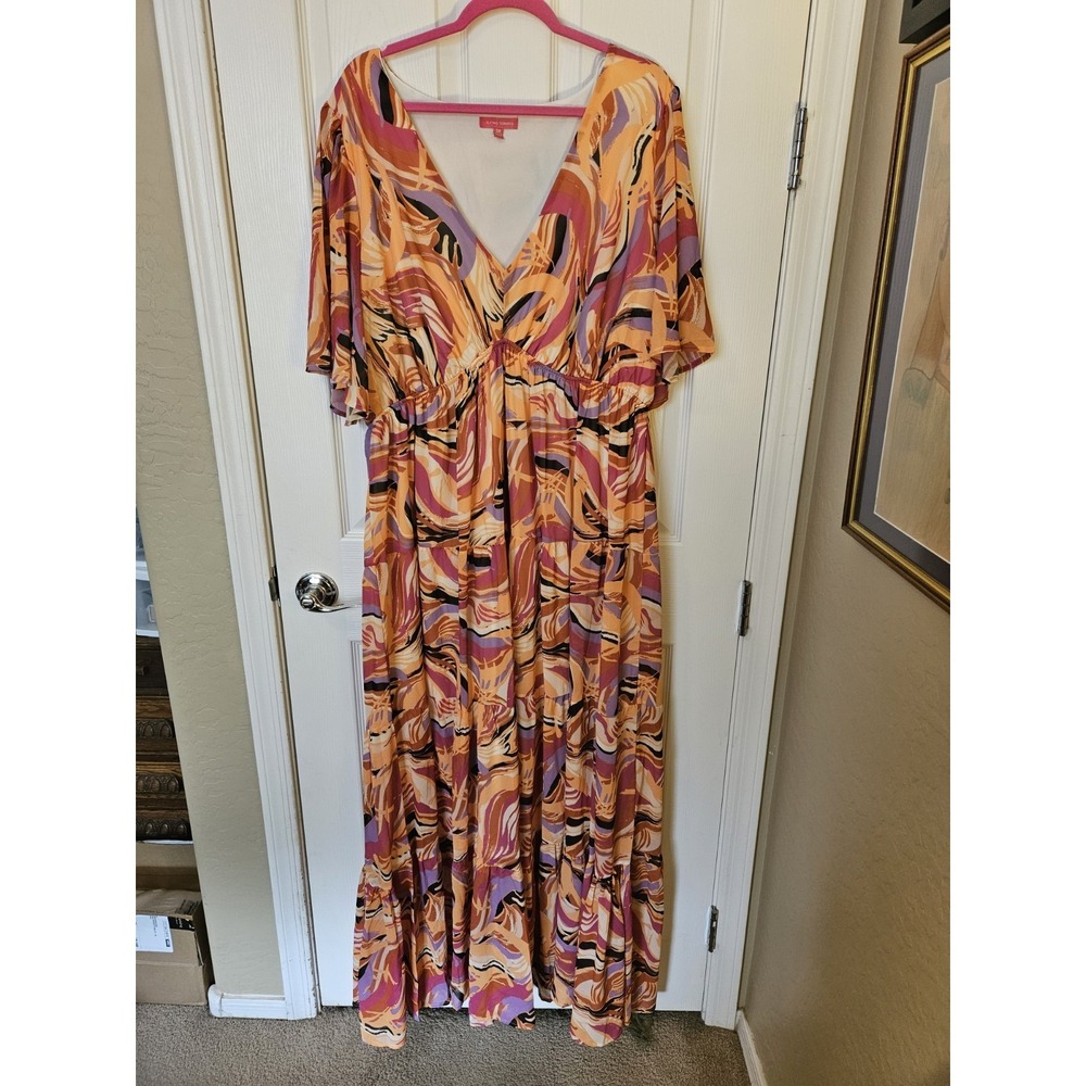 Flying Tomato Short Sleeve V-Neck Tiered "Refreshing Vibe" Maxi Dress, Plus 3X